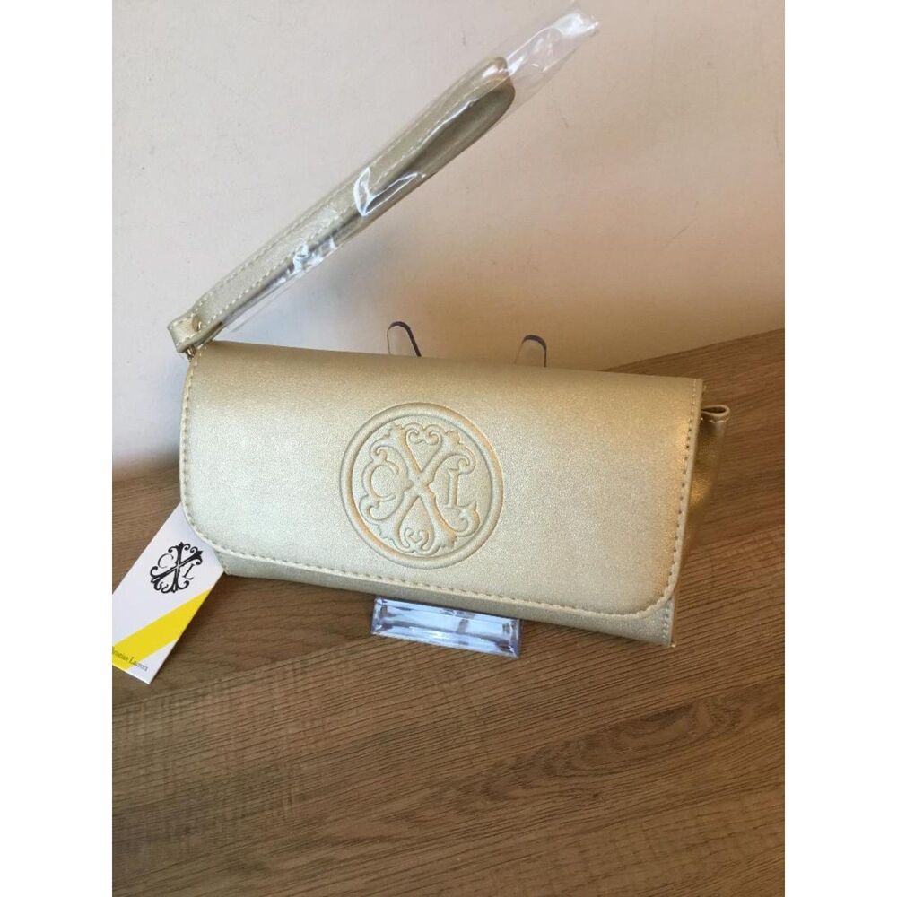 Christian LaCroix Gold Leather Clutch Wristlet NWT